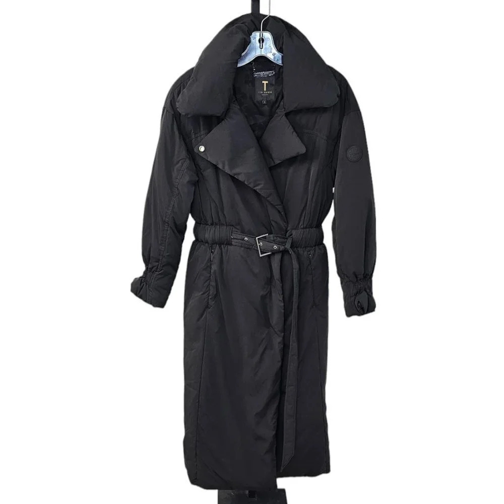 Ted Baker Women's Aliccee  Long Line Puffer Jacket Size US 4 Ted 1 Black Belted